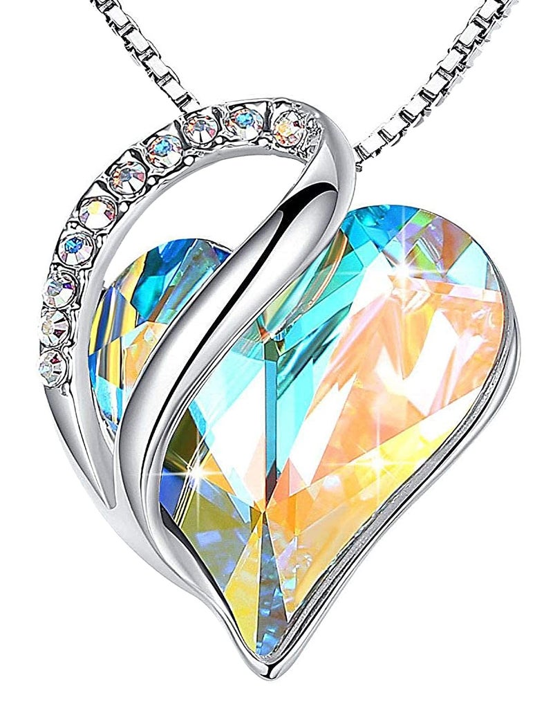 Leafael Valentine's Day Gift Necklaces for Women, Infinity Love Bithstone Heart Pendant with Opal White Crystal for April, Birthday Jewelry for Her, Mom, and Wife, Silver Plated, 18" + 2" Chain - Image 1